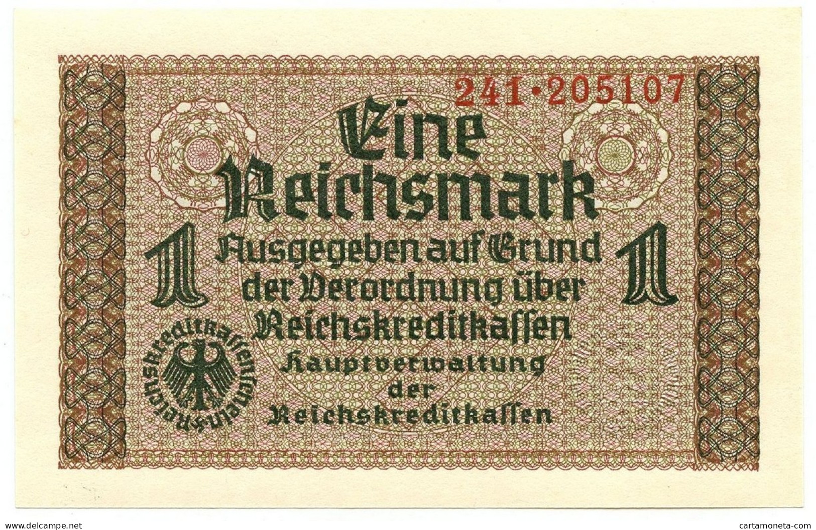 1 REICHSMARK OCCUPAZIONE TEDESCA ITALIA REICHSKREDITKASSEN 1943 FDS - Occupazione Alleata Seconda Guerra Mondiale