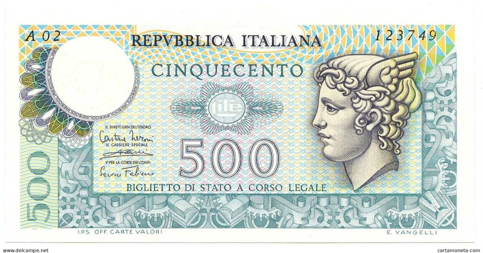 500 LIRE BIGLIETTO DI STATO MERCURIO 14/02/1974 FDS - Altri & Non Classificati