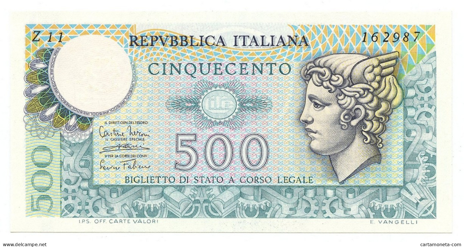 500 LIRE BIGLIETTO DI STATO MERCURIO 14/02/1974 FDS - Altri & Non Classificati