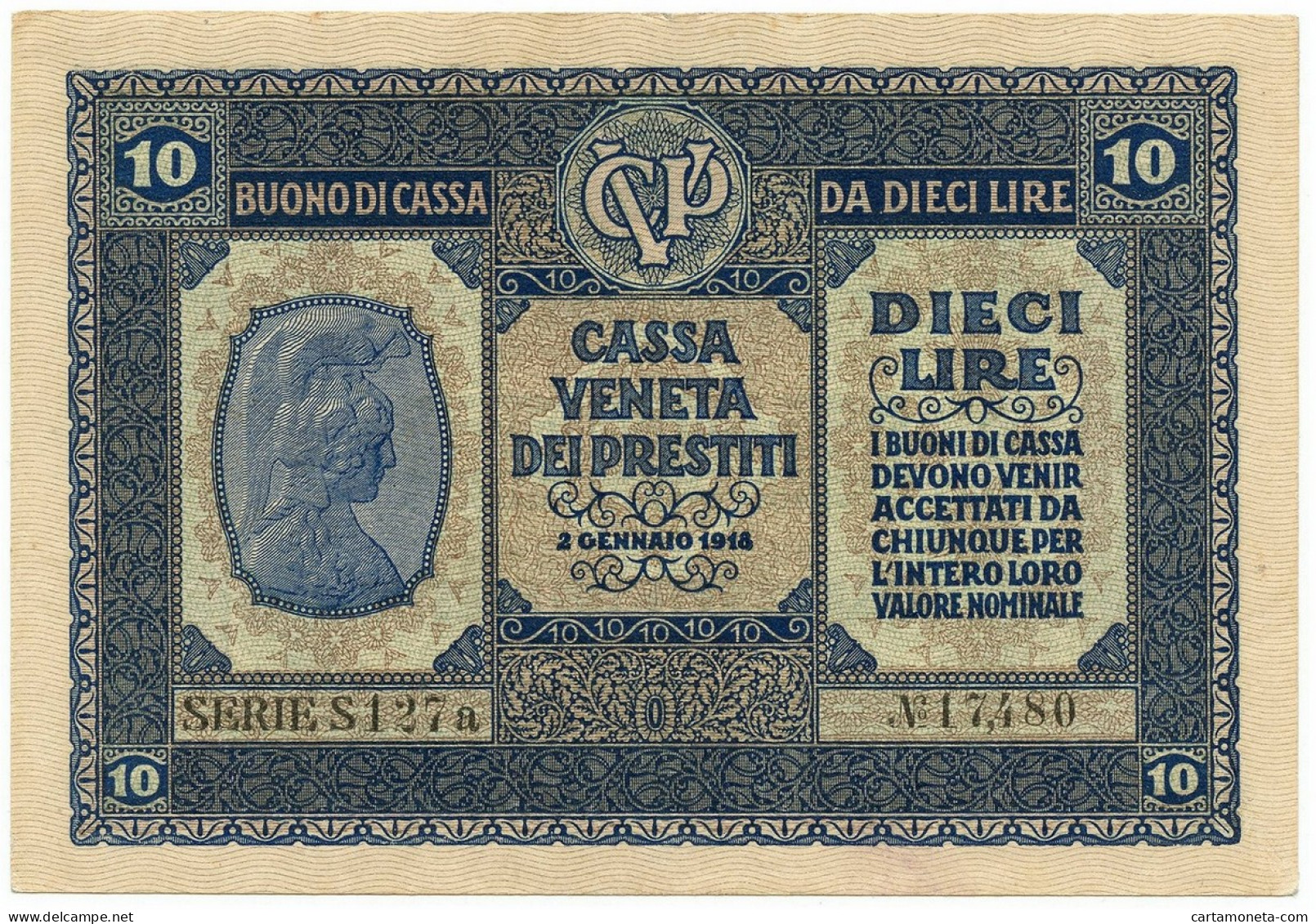 10 LIRE CASSA VENETA DEI PRESTITI OCCUPAZIONE AUSTRIACA 02/01/1918 SPL- - Occupazione Austriaca Di Venezia