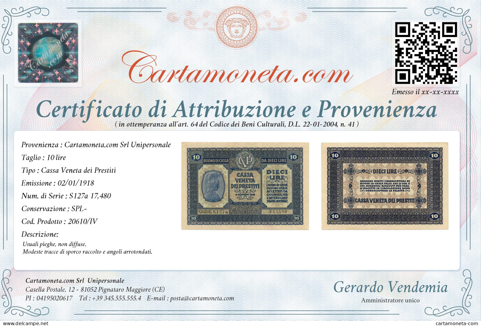 10 LIRE CASSA VENETA DEI PRESTITI OCCUPAZIONE AUSTRIACA 02/01/1918 SPL- - Occupazione Austriaca Di Venezia