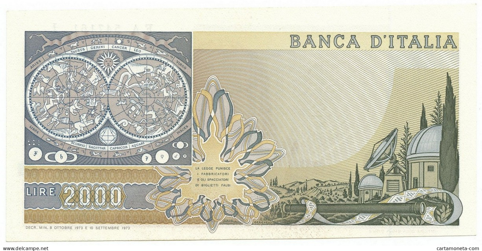 2000 LIRE ERRORE DI STAMPA DECENTRATA B. D'ITALIA GALILEO GALILEI 08/10/1973 FDS - Altri & Non Classificati