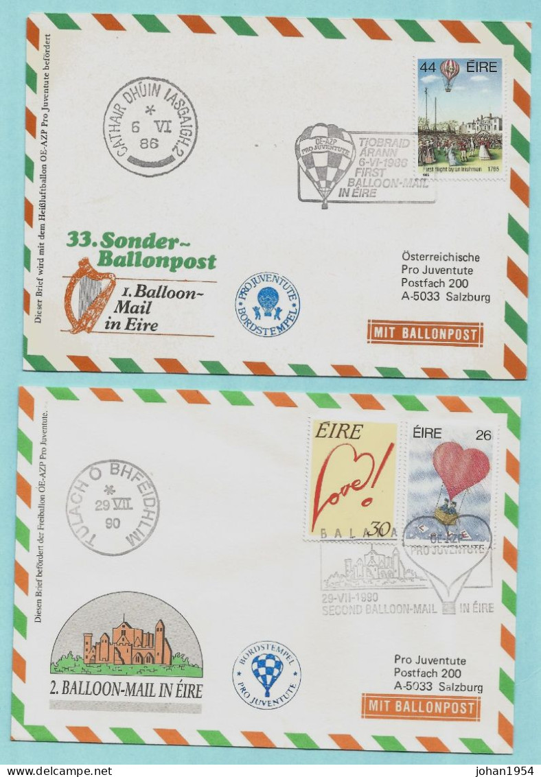 1° + 2° Balloon-mail In EIRE - 1986 1990 - Lettres & Documents