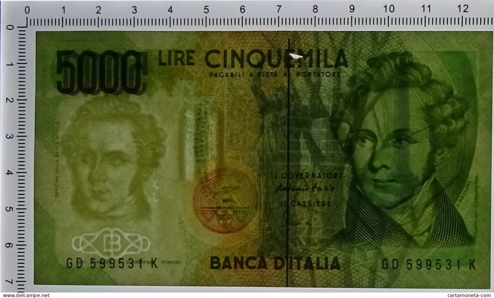 5000 LIRE ERRORE DI STAMPA INCHIOSTRO VINCENZO BELLINI LETT. D 26/11/1996 BB/BB+ - Sonstige & Ohne Zuordnung