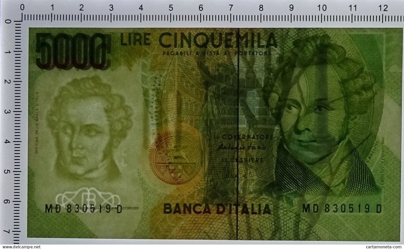 5000 LIRE ERRORE DI STAMPA DECENTRATA VINCENZO BELLINI LETTERA D 26/11/1996 QFDS - Altri & Non Classificati