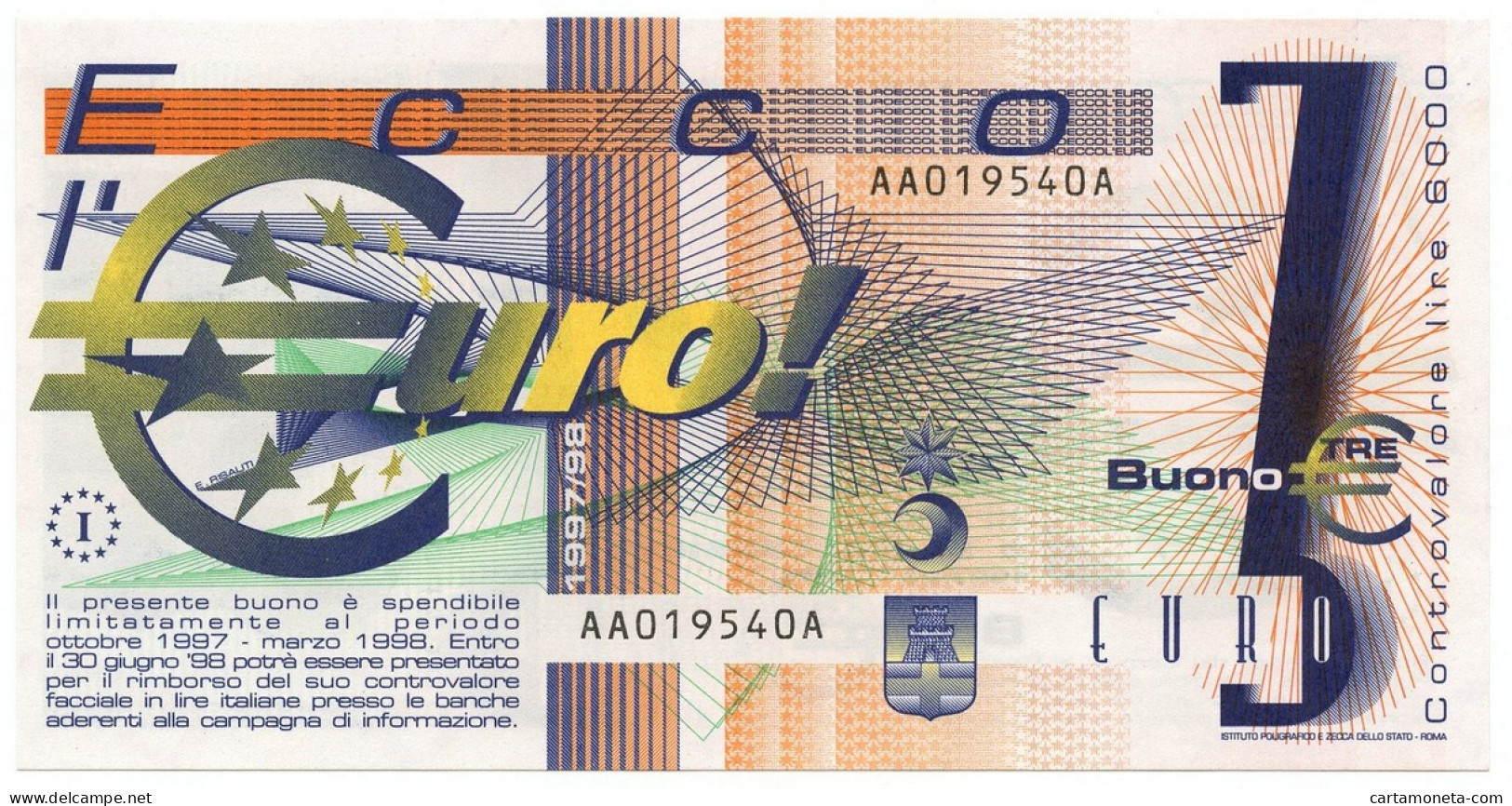 3 EURO BUONO COMUNI DI FIESOLE E PONTASSIEVE 1997/98 QFDS - Altri & Non Classificati