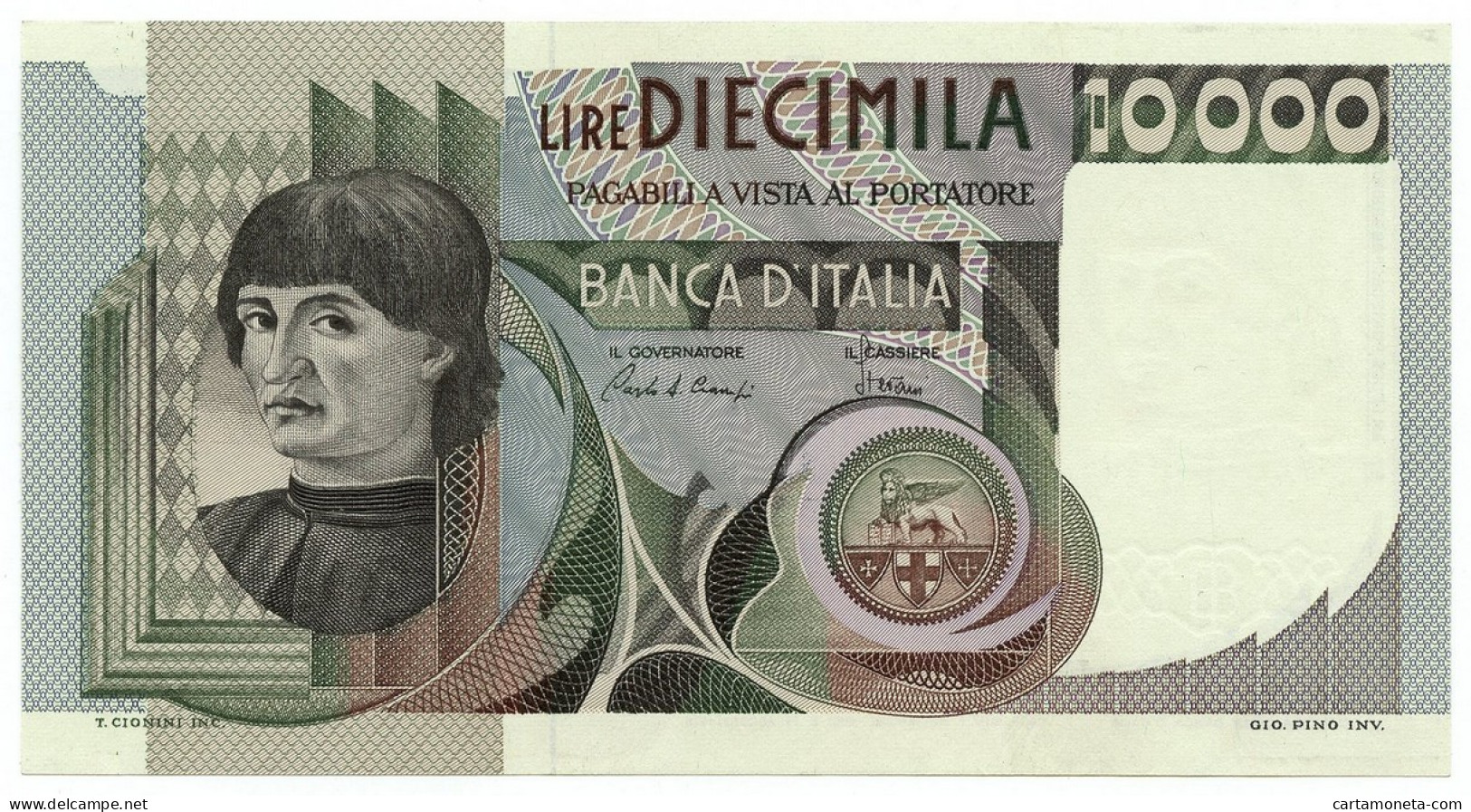 10000 LIRE RITRATTO D'UOMO A MEZZOBUSTO ANDREA DEL CASTAGNO 06/09/1980 SUP - Sonstige & Ohne Zuordnung