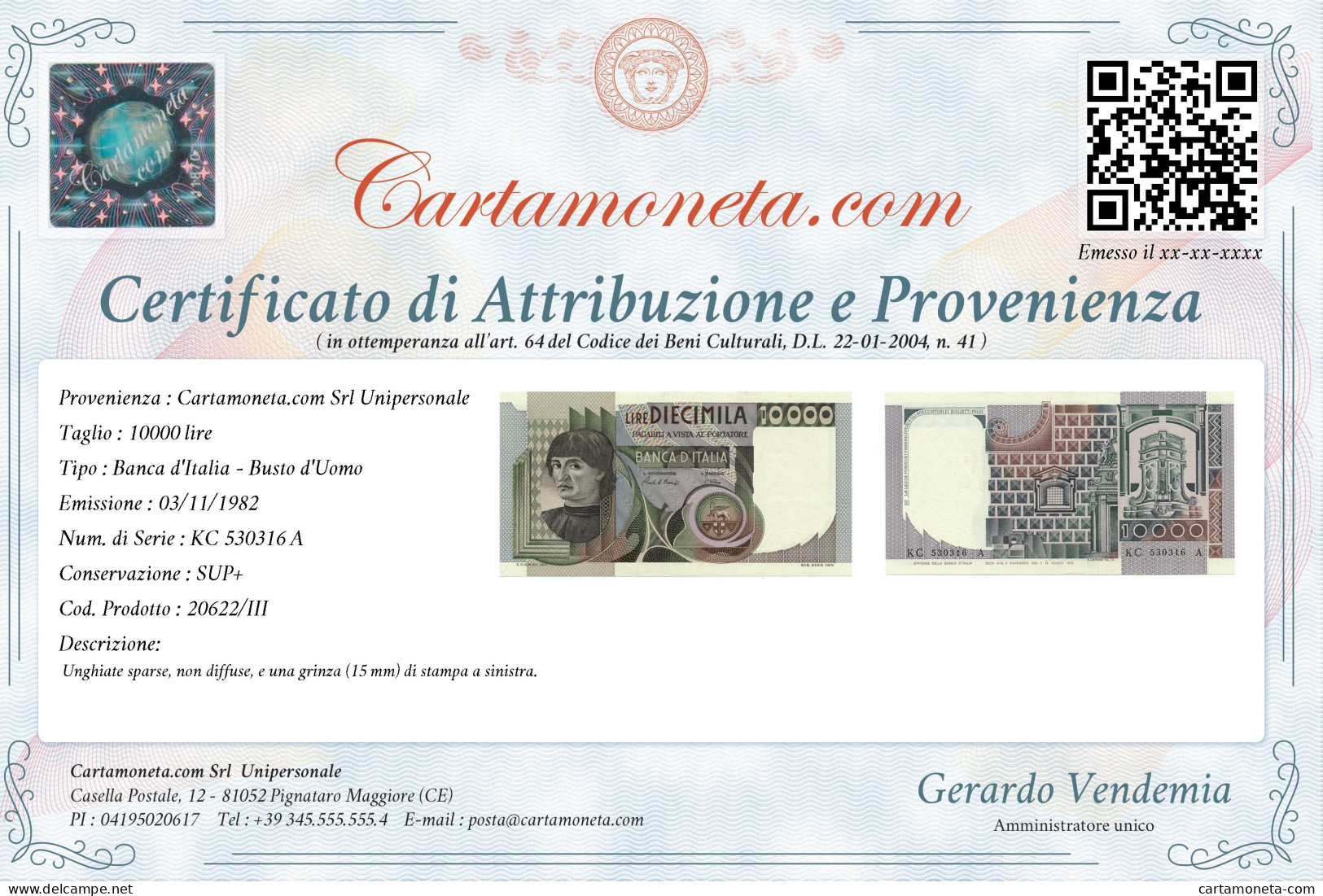 10000 LIRE RITRATTO D'UOMO A MEZZOBUSTO ANDREA DEL CASTAGNO 03/11/1982 SUP+ - Other & Unclassified