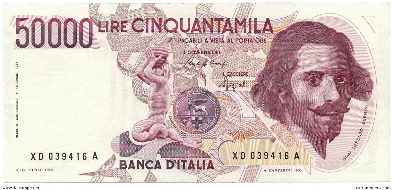 50000 LIRE GIAN LORENZO BERNINI I TIPO SERIE SOSTITUTIVA XD 25/01/1993 SPL - Autres & Non Classés