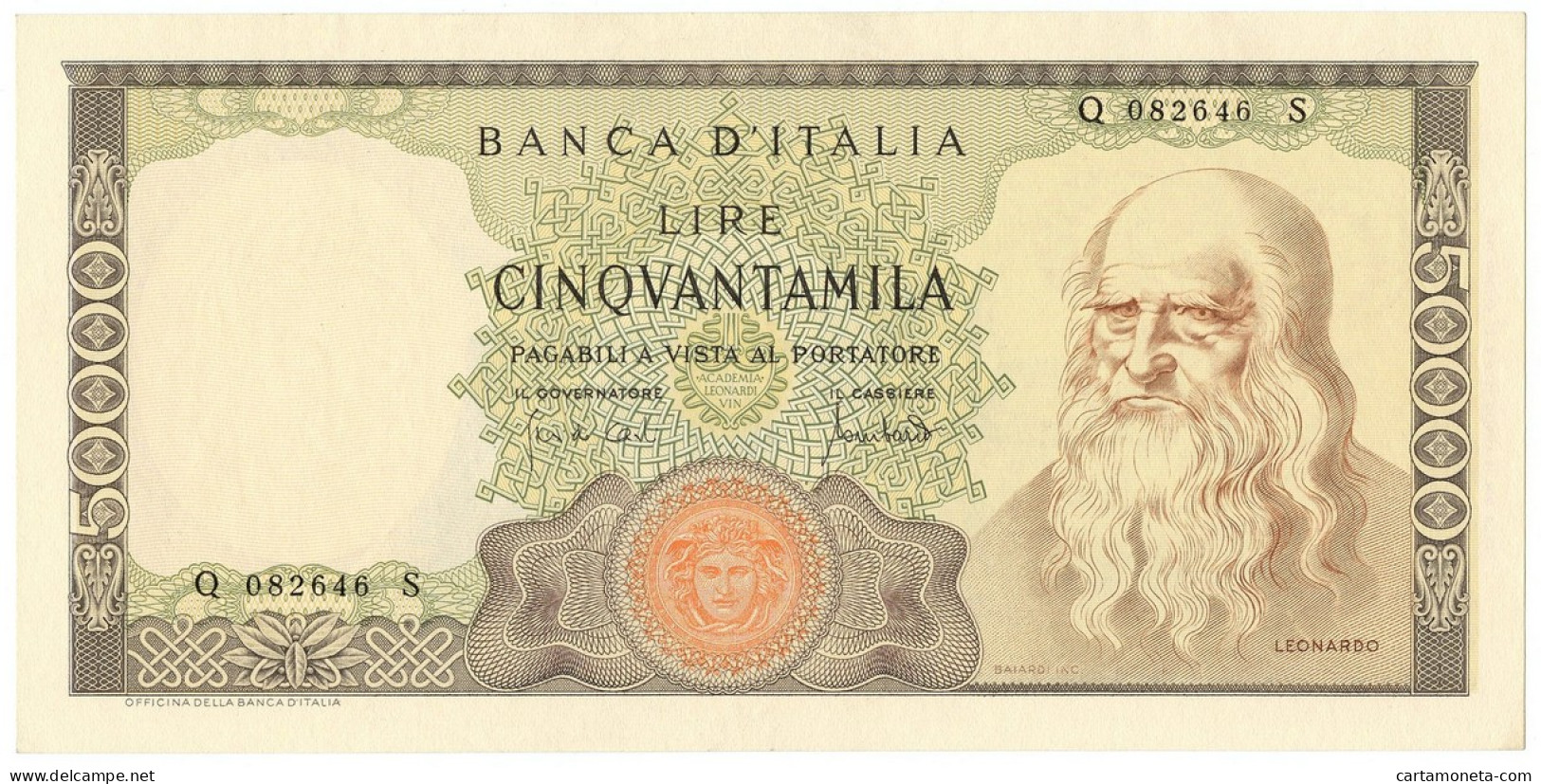 50000 LIRE BANCA D'ITALIA LEONARDO DA VINCI MEDUSA 19/07/1970 SPL - Sonstige & Ohne Zuordnung