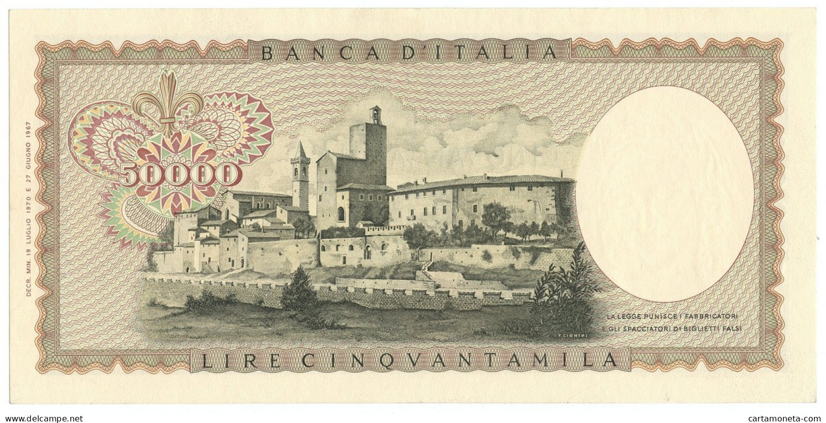 50000 LIRE BANCA D'ITALIA LEONARDO DA VINCI MEDUSA 19/07/1970 SPL - Autres & Non Classés