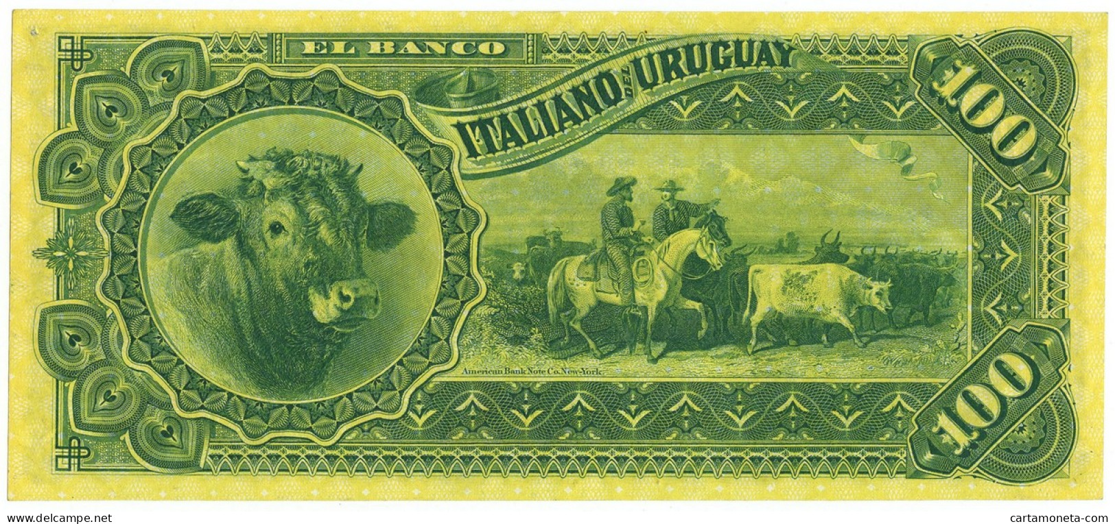 100 PESOS EL BANCO ITALIANO DELL'URUGUAY MONTEVIDEO 20/09/1887 QFDS - [ 7] Fouten & Varianten