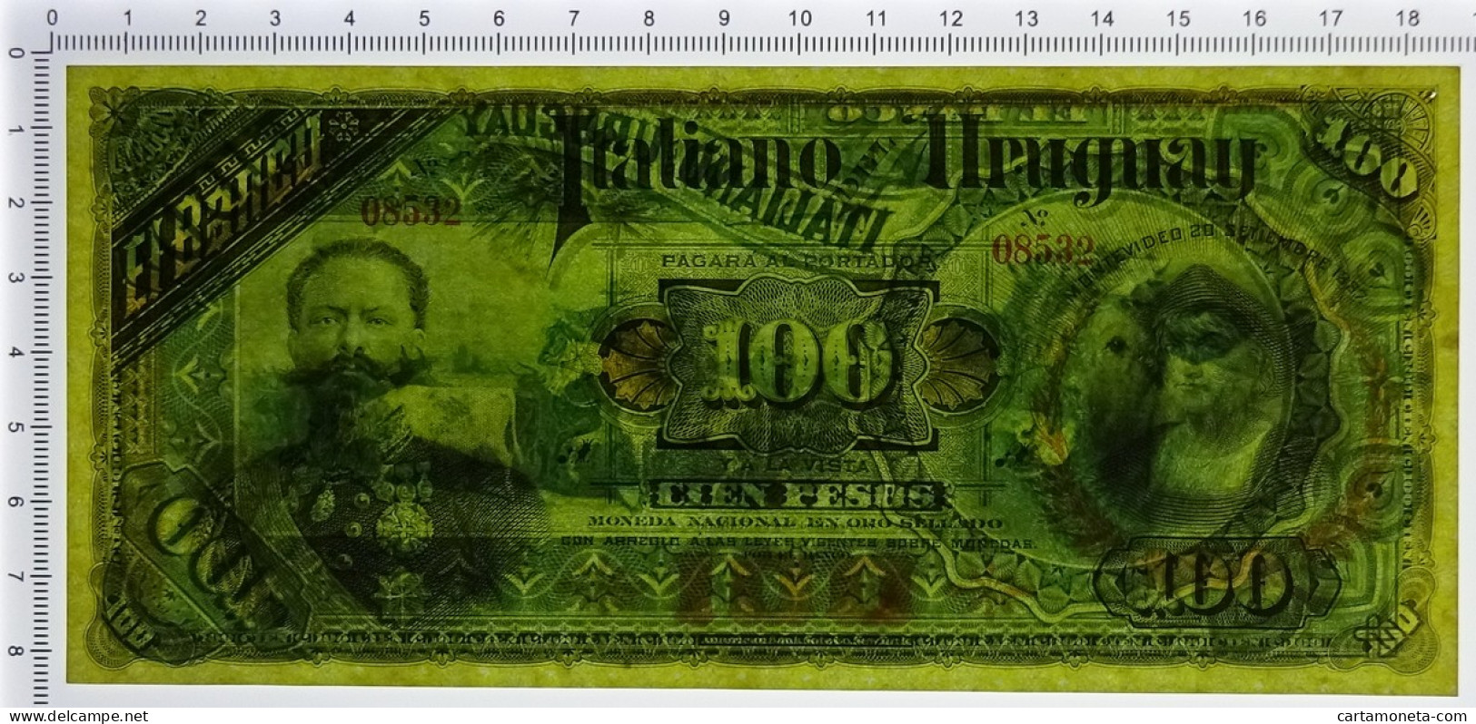 100 PESOS EL BANCO ITALIANO DELL'URUGUAY MONTEVIDEO 20/09/1887 QFDS - [ 7] Fouten & Varianten