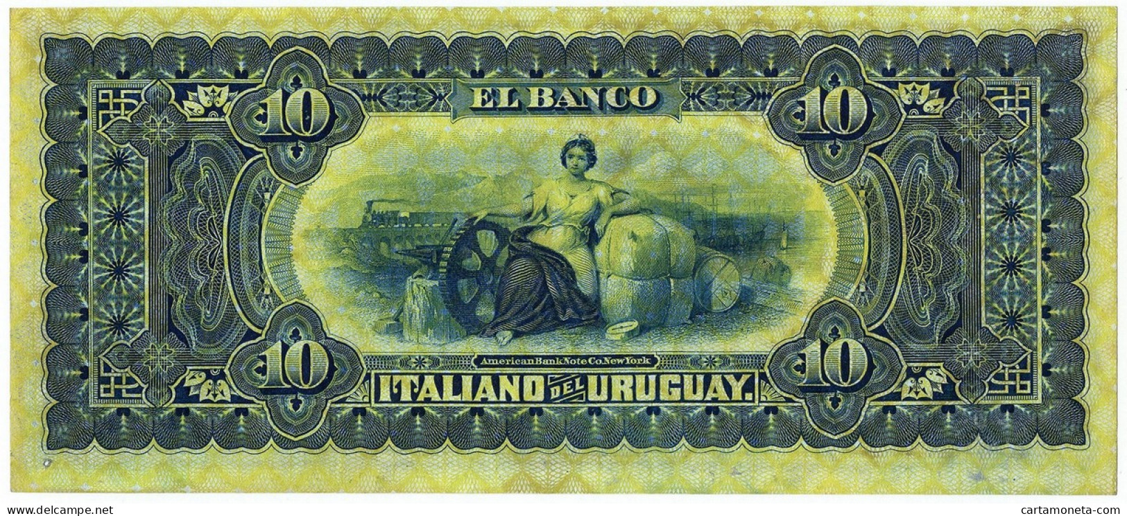 10 PESOS EL BANCO ITALIANO DELL'URUGUAY MONTEVIDEO 20/09/1887 SUP - [ 7] Fouten & Varianten