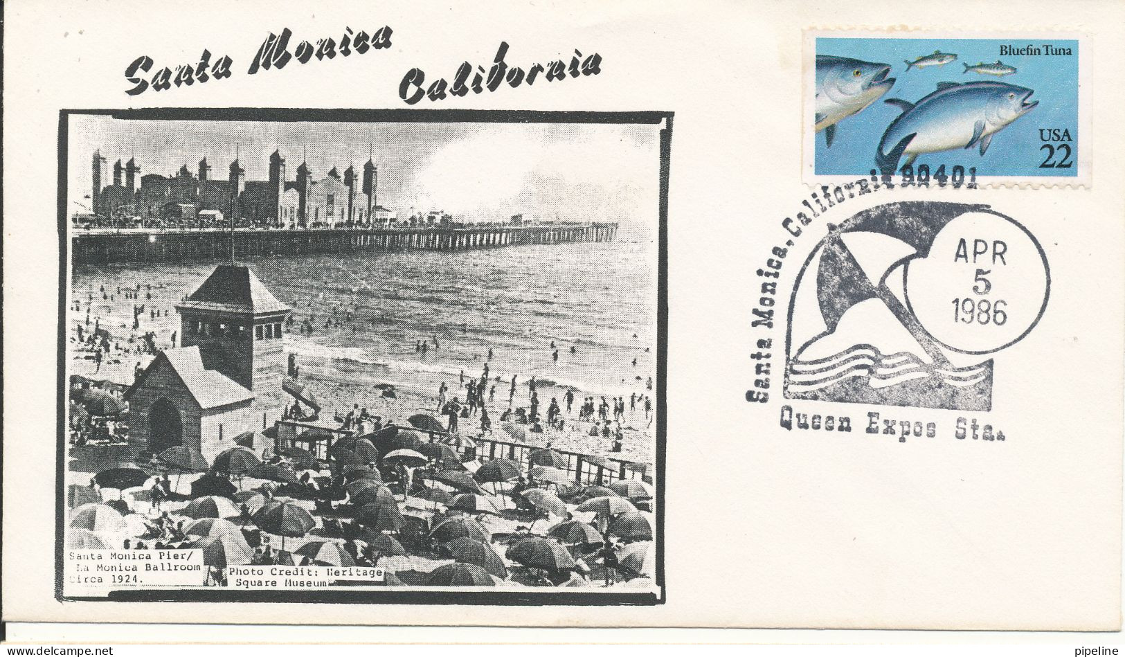 USA Cover Santa Monica California Queen Expos Station 5-4-1986 Single Franked FISH And With Nice Cachet - FDC