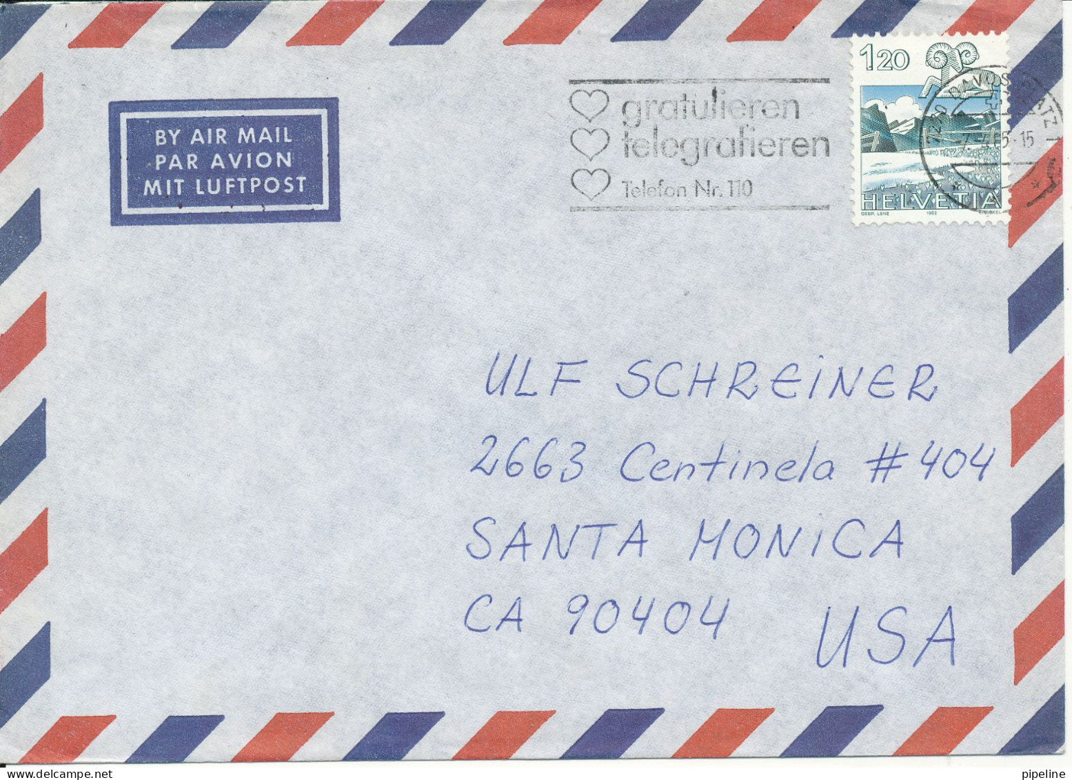 Switzerland Air Mail Cover Sent To USA 7-4-1985 Single Franked - Other & Unclassified