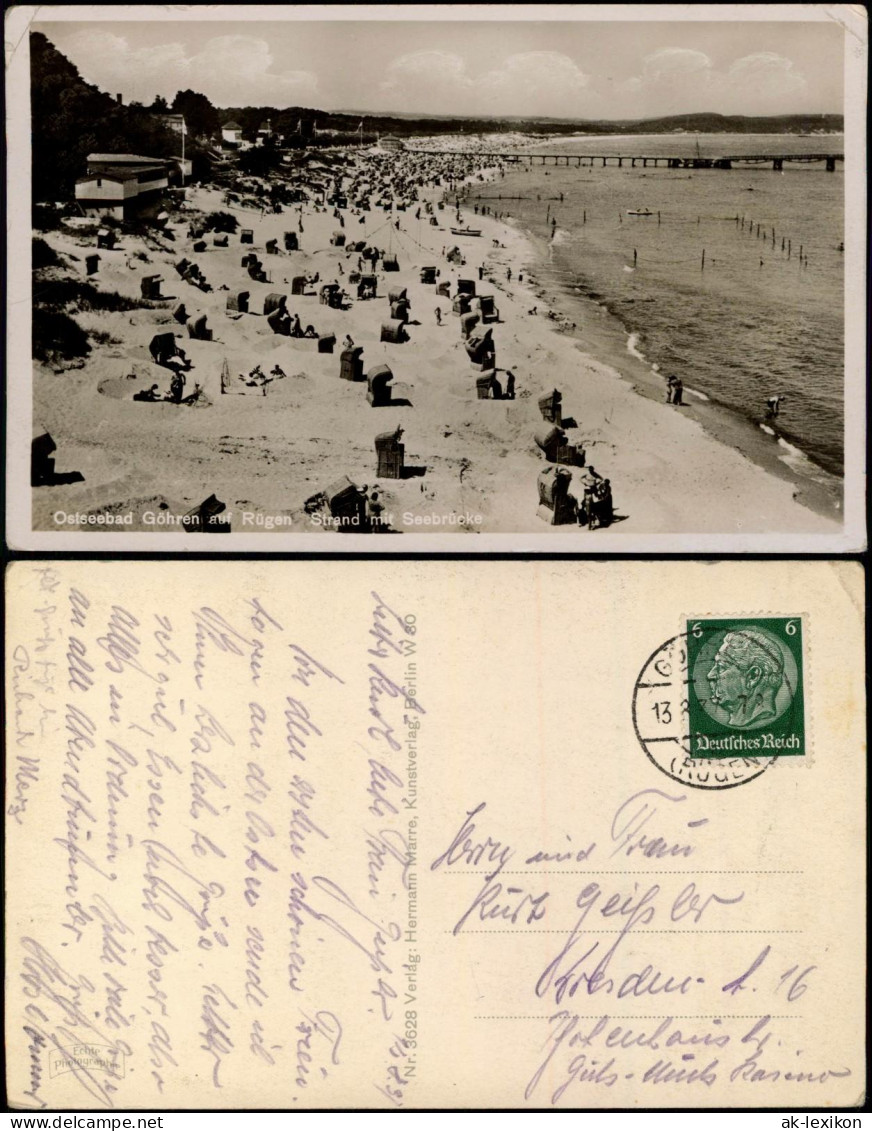 Ansichtskarte Göhren (Rügen) Strand, Seebrücke - Pavillon 1937 - Goehren