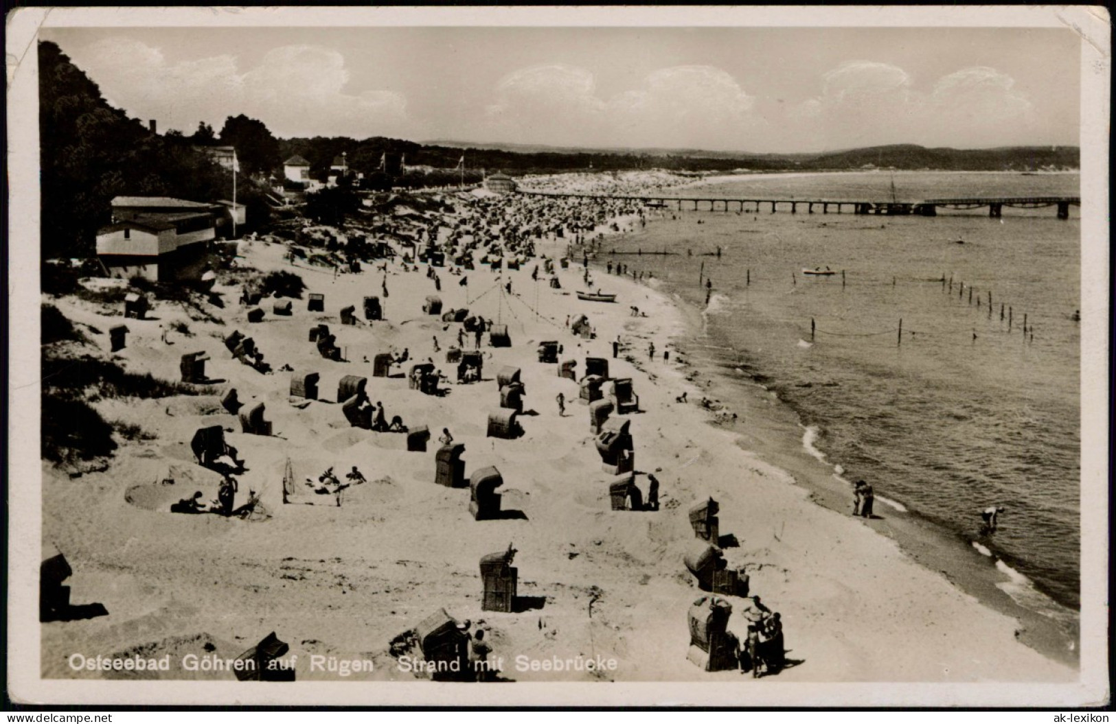 Ansichtskarte Göhren (Rügen) Strand, Seebrücke - Pavillon 1937 - Goehren