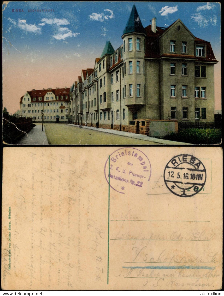 Ansichtskarte Riesa Sedanstrastraße 1916  Gel. Feldpoststempel - Riesa