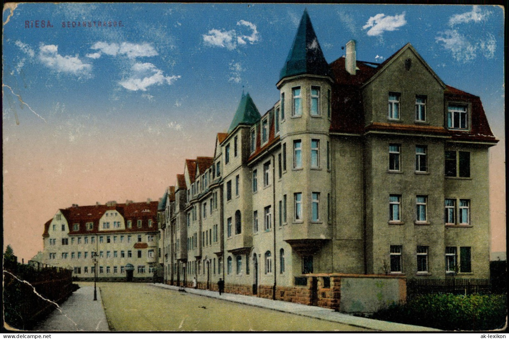 Ansichtskarte Riesa Sedanstrastraße 1916  Gel. Feldpoststempel - Riesa