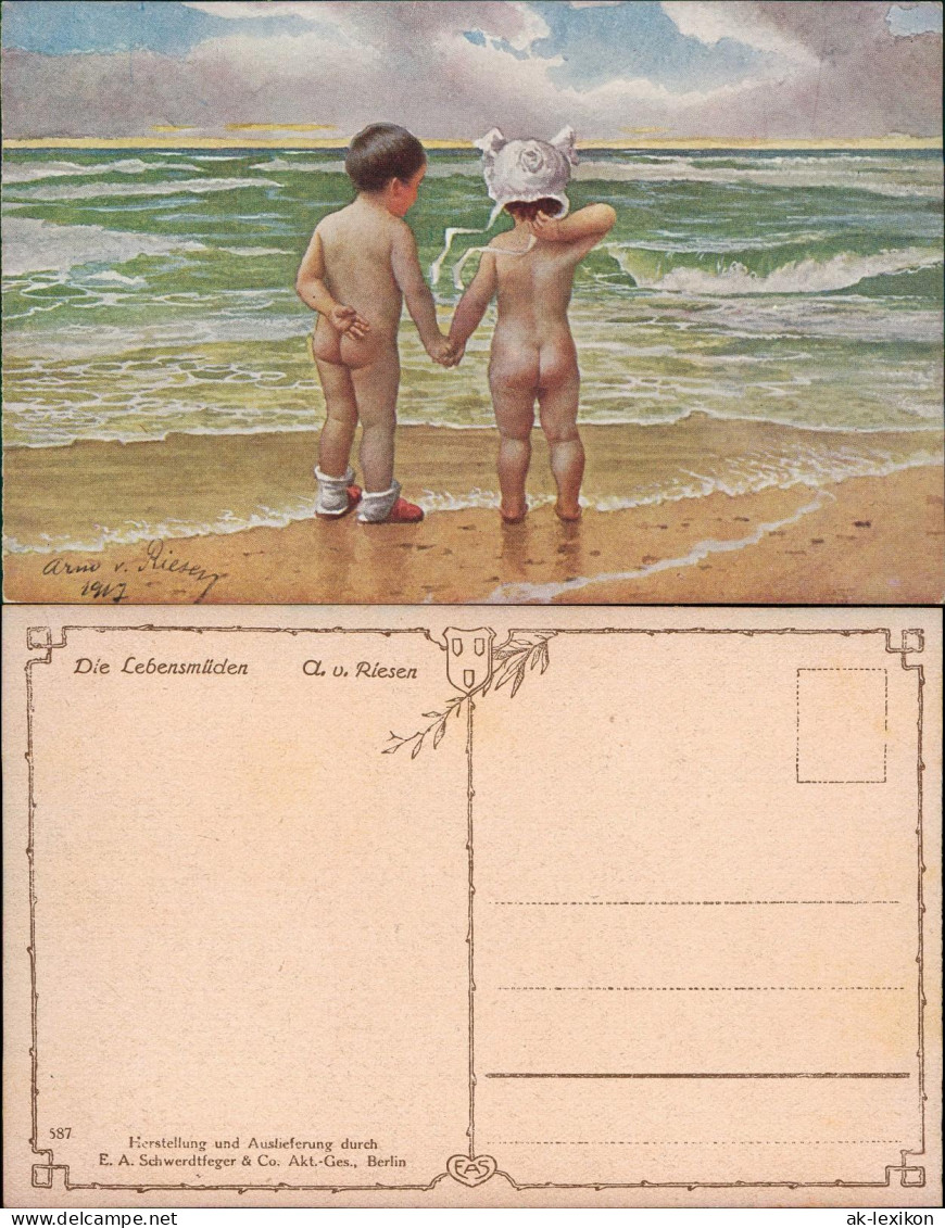 Künstlerkarte Junge Und Mädchen - Hand An Hand Am Strand 1917 - Ritratti