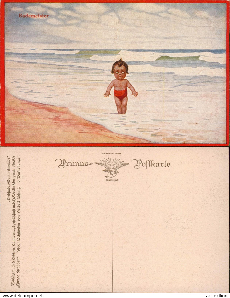 Kinder Künstlerkarte Bademeister Kind Am Strand - Junge Krabben 1912 - Portraits