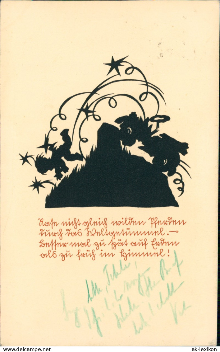 Ansichtskarte  Scherenschnitt Schaattenschnitt - Kind Geissbock 1913 - Scherenschnitt - Silhouette