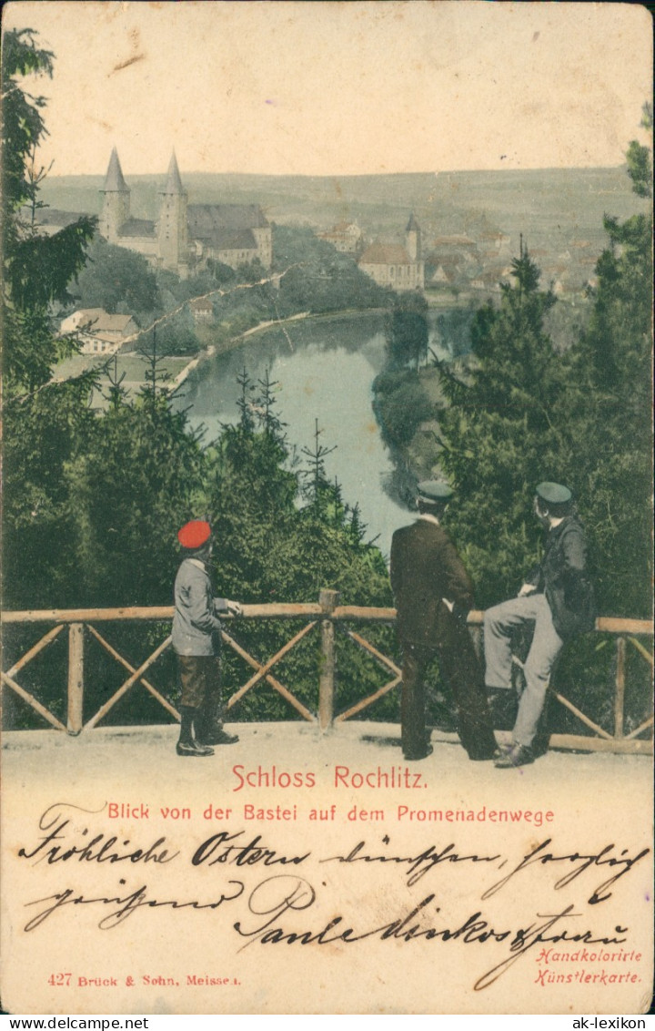 Rochlitz Blick Von Der Bastei Auf Dem Promenadenwege - Handcoloriert 1904 - Rochlitz