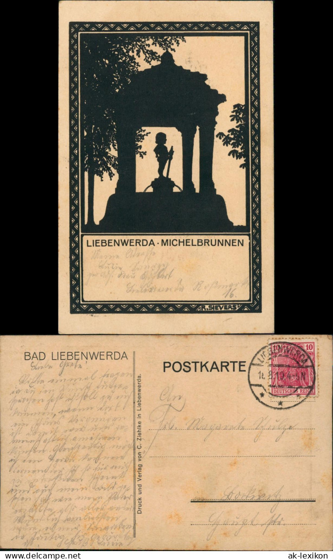 Bad Liebenwerda Michelsbrunnen Schattenschnitt Künstlerkarte 1910 - Bad Liebenwerda