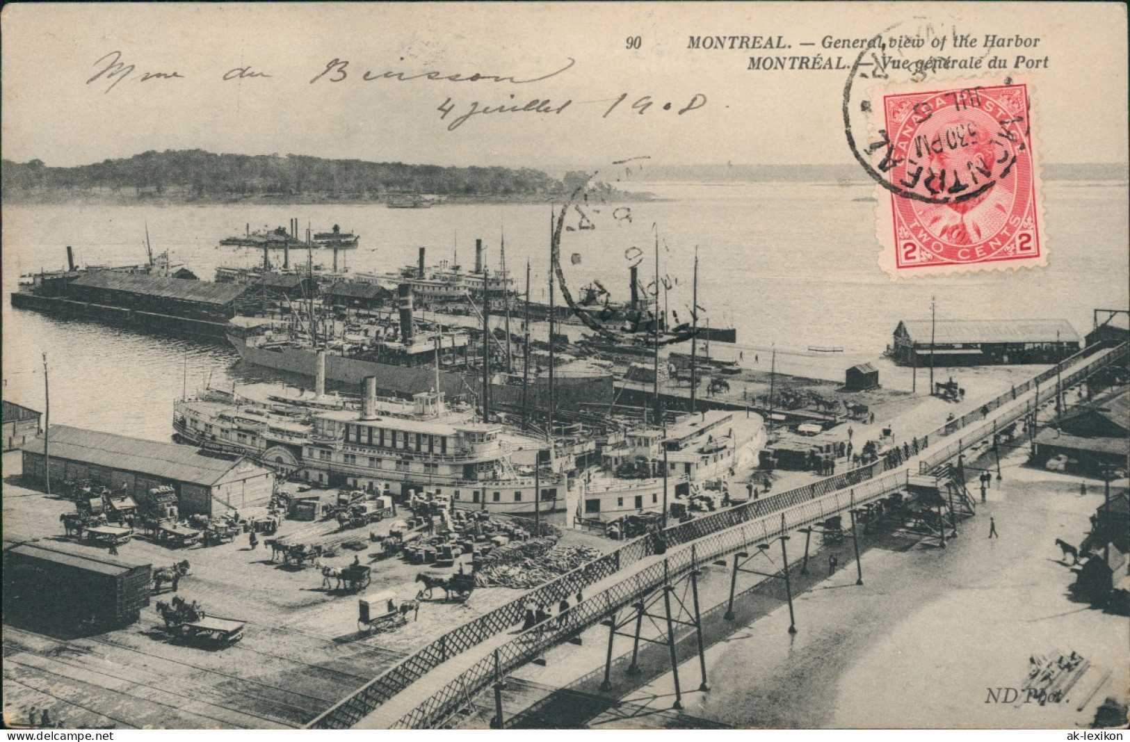 Postcard Montreal Hafen Schaffelraddampfer Steamer - Canada 1908 - Montreal