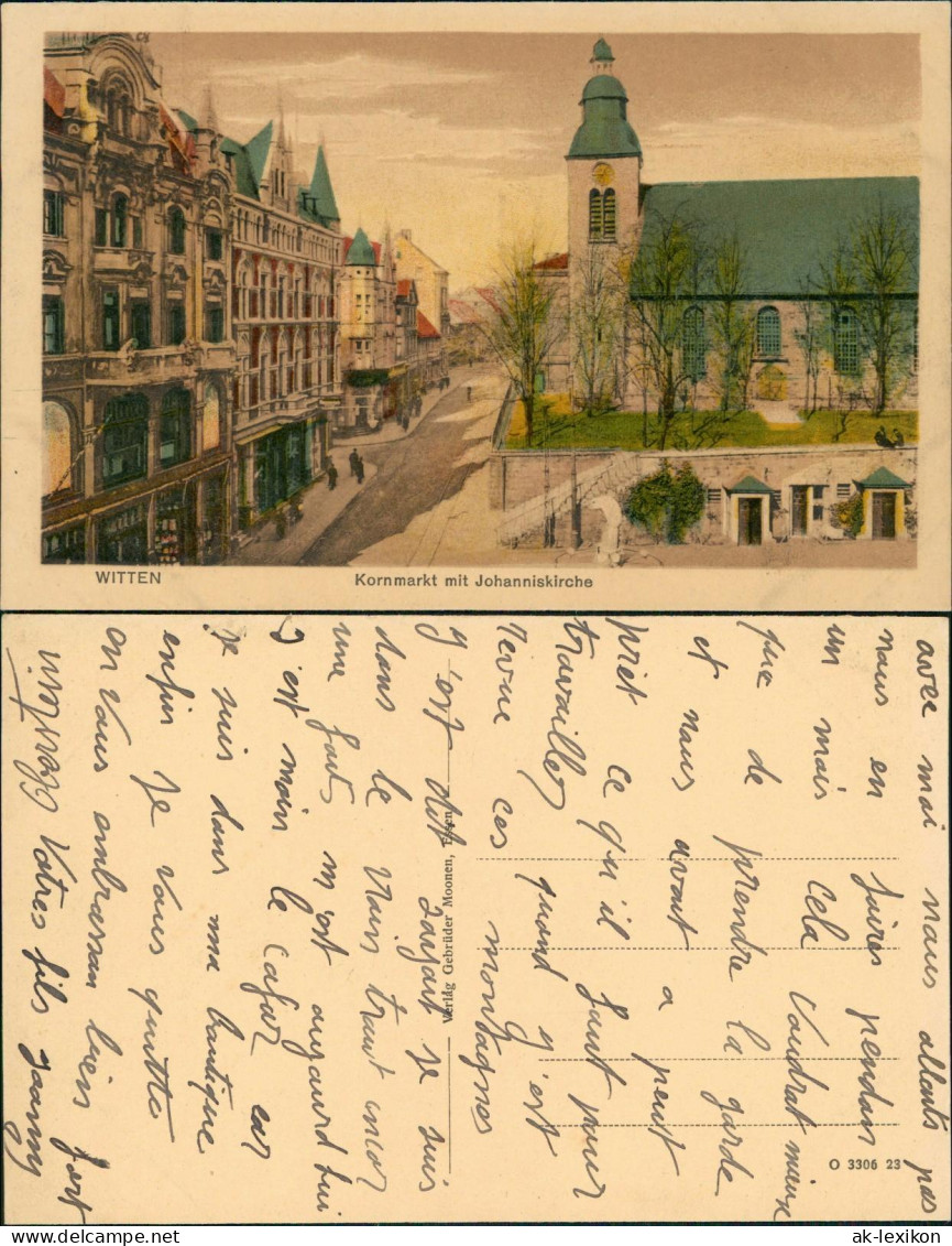 Ansichtskarte Witten (Ruhr) Kornmarkt, Stadthäuser Mit Johanniskirche 1922 - Witten