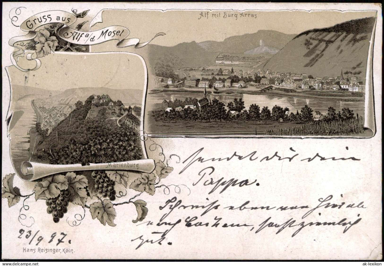 Ansichtskarte Alf (Mosel) Gruss Aus Litho AK Marienburg Stadt 1897 - Alf-Bullay