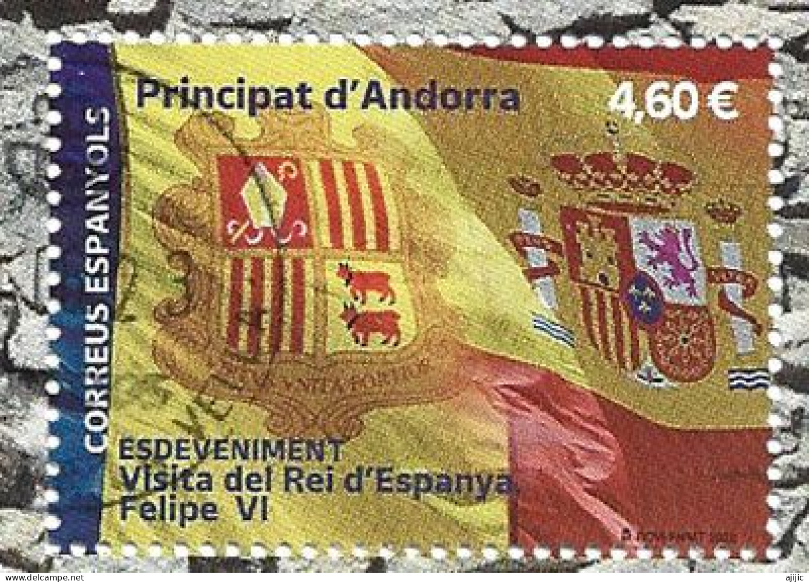 2022.Visita Del Rey Felipe VI Y La Reina Letizia De España A Andorra. Timbre Oblitéré 1 ère Qualité,haute Faciale - Oblitérés