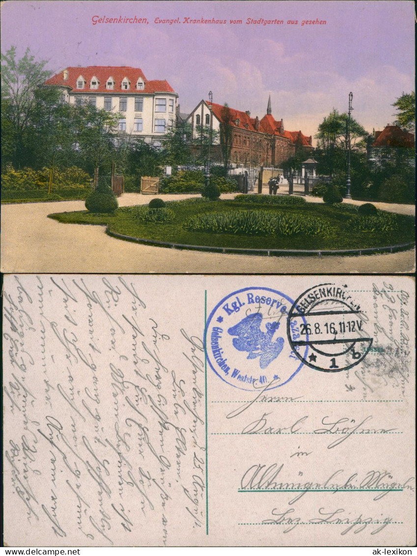 Gelsenkirchen Krankenhaus Vom Stadtgarten Gesehen 1916  Gel. Feldpoststempel - Gelsenkirchen