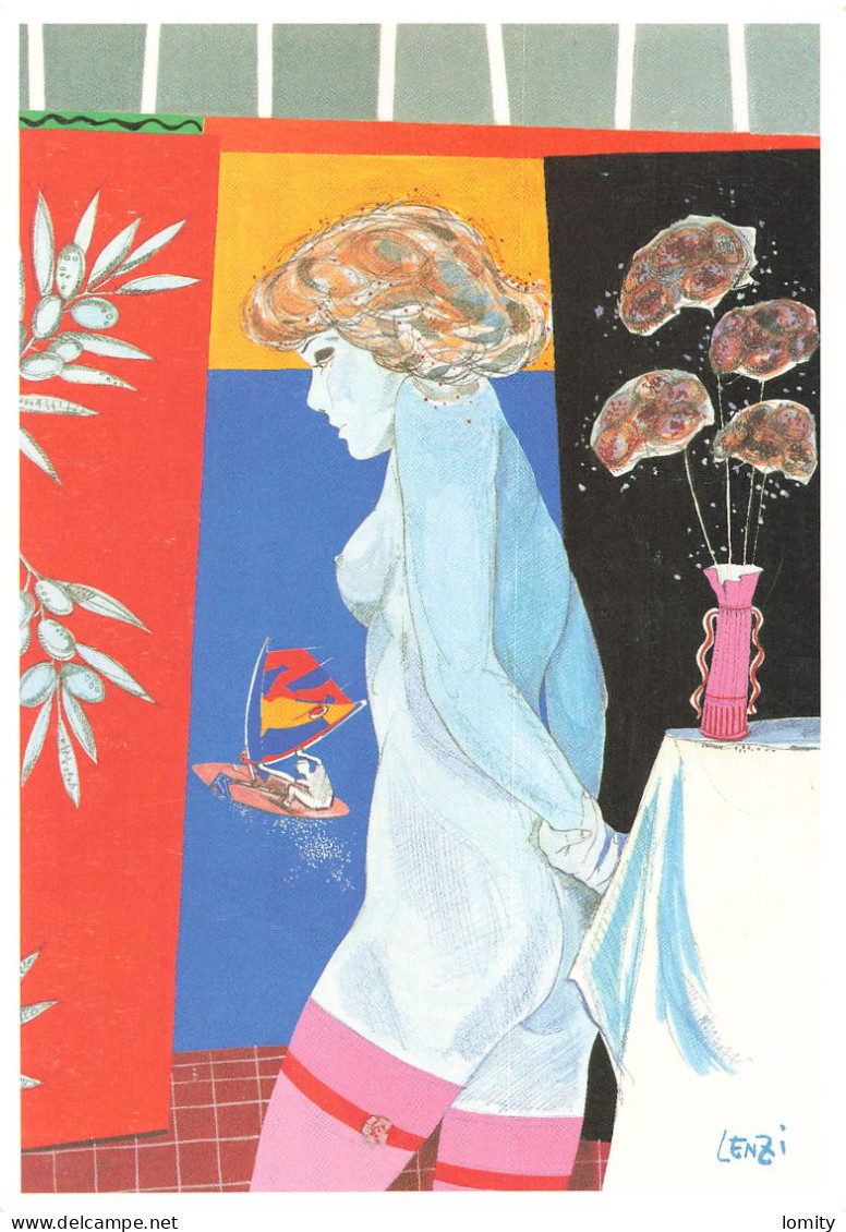 Illustration Illustrateur Marc Lenzi Lot 4 Cartes Postales Femme Nue Quatre Saisons Printemps été Automne Hiver CPM Sein - Lenzi