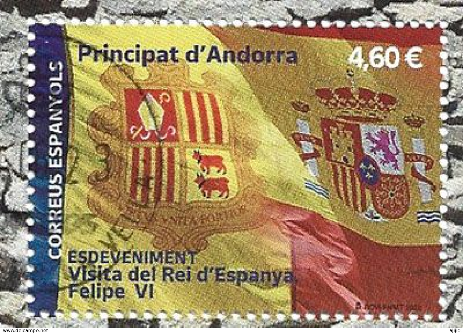 2022.Visita Del Rey Felipe VI Y La Reina Letizia De España A Andorra. Timbre Oblitéré 1 ère Qualité,haute Faciale - Usati