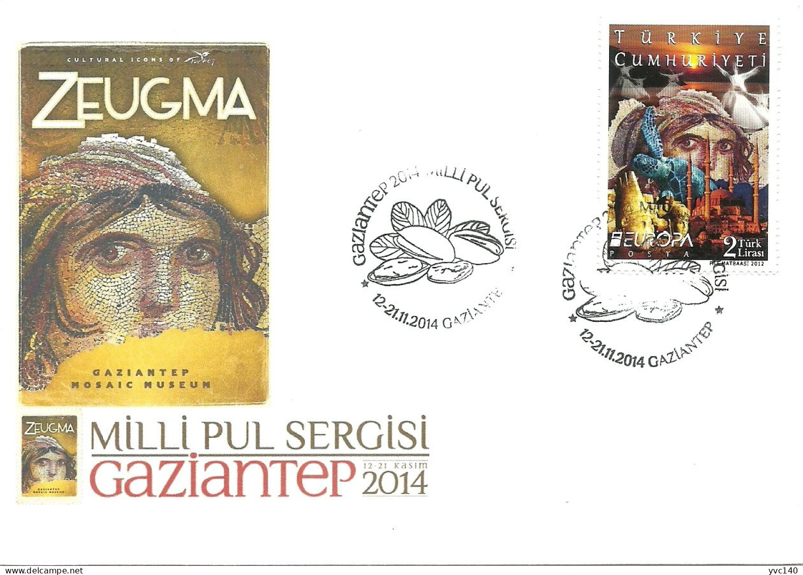 Turkey; 2014 Special Postmark "National Stamp Exhibition, Gaziantep" - FDC