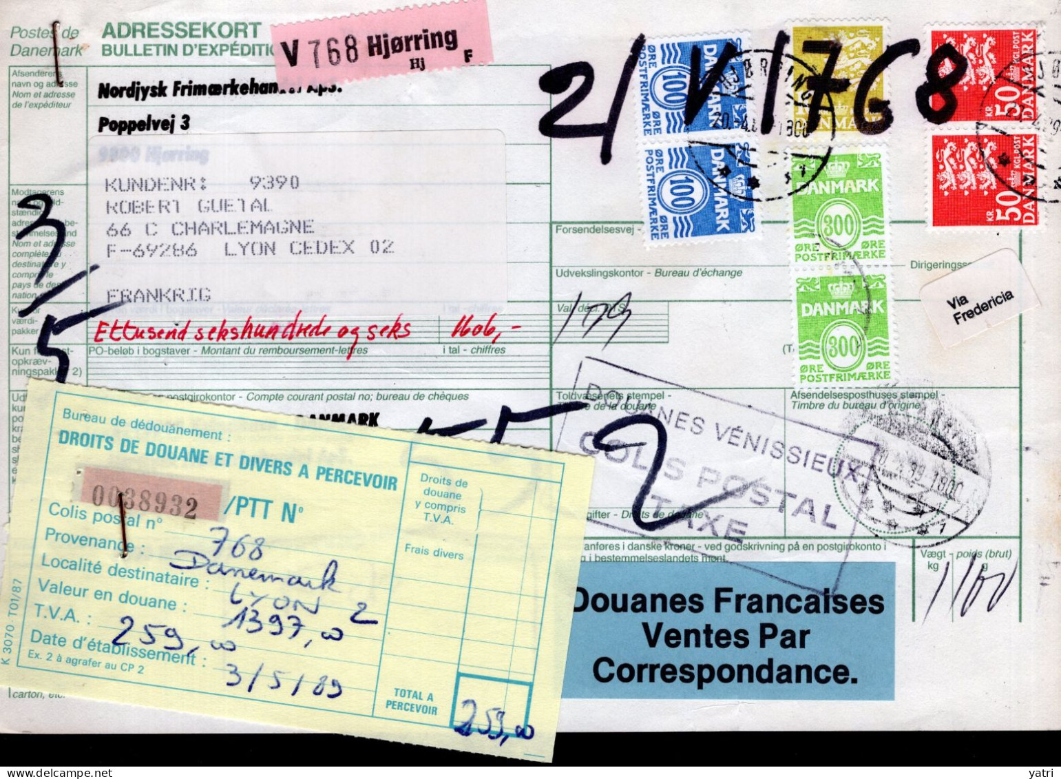 Danimarca (1989) - Bollettino Pacchi Per La Francia - Cartas & Documentos