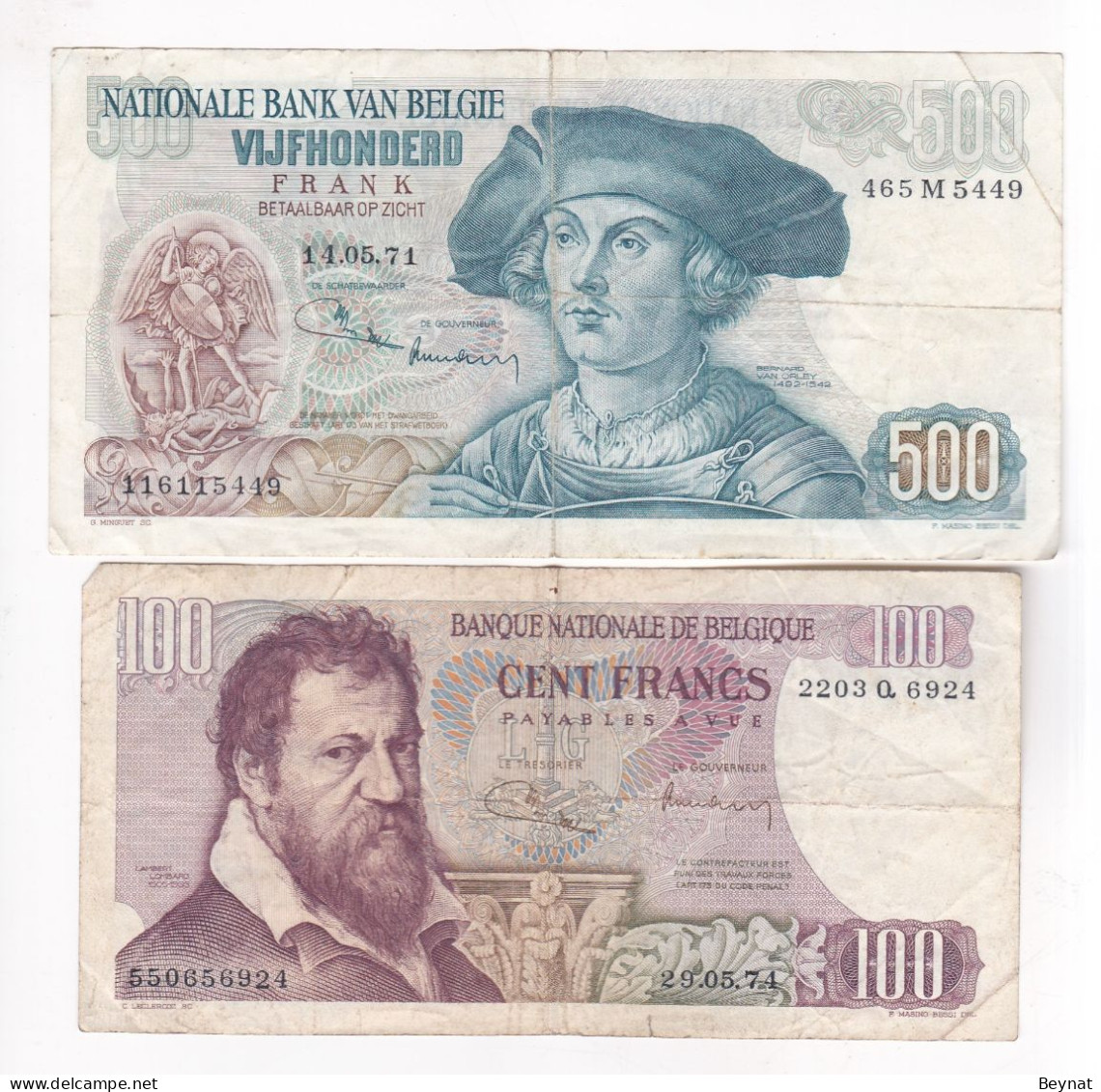 BILLET BELGIQUE 500 Francs 1971 Et 100 Francs 1974 2 BILLETS - 500 Francs