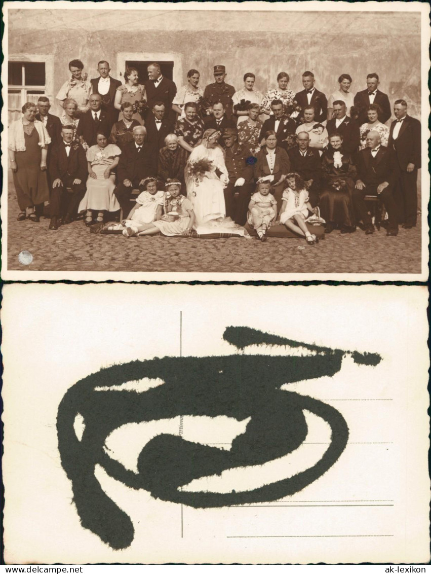 Ansichtskarte  Hochzeit - Gruppenfoto, Soldat 1932 - Noces