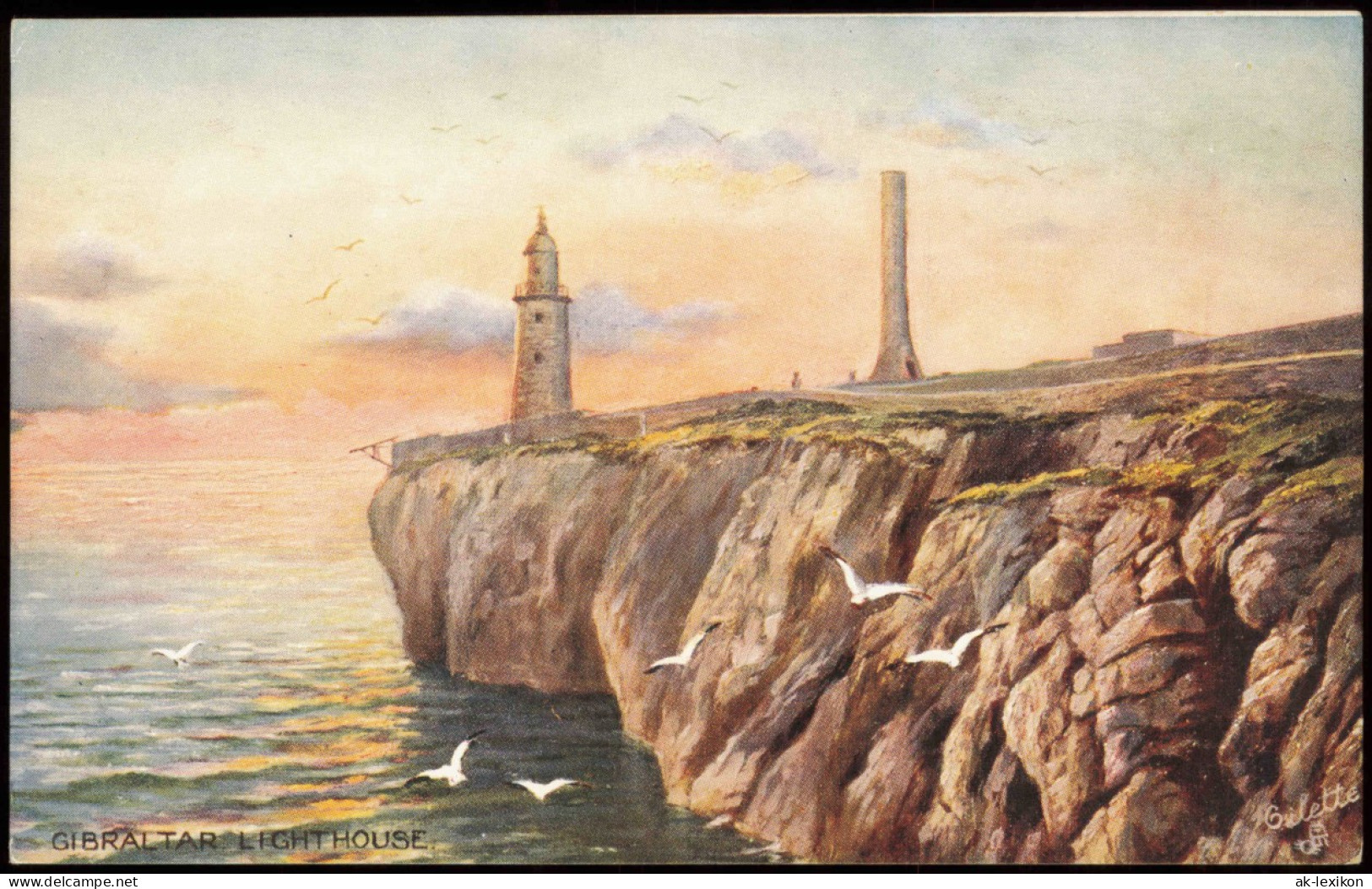 Postcard Gibraltar GIBRALTAR LIGHTHOUSE (Leuchtturm) Künstlerkarte 1910 - Gibilterra