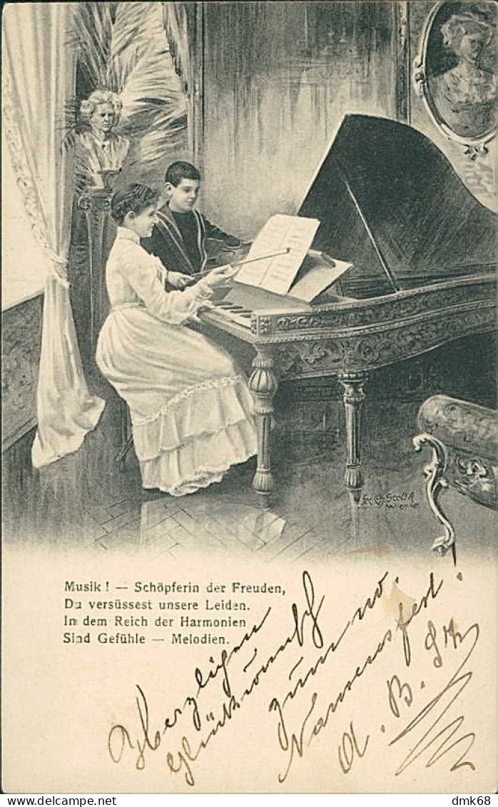 CHARLES SCOLIK SIGNED 1900s POSTCARDS - COUPLE & PIANO - EDIT A.S.W. - ETUDES MUSICALES  (5380) - Scolik, Charles