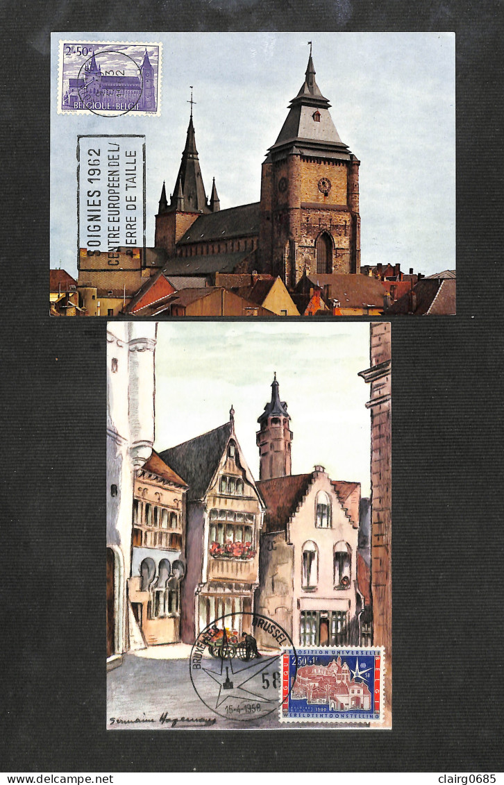 BELGIQUE - BELGIE - 2 Cartes MAXIMUM 1962 Et 1958 - SOIGNIES - Vieilles Maisons Anversoises - 1951-1960