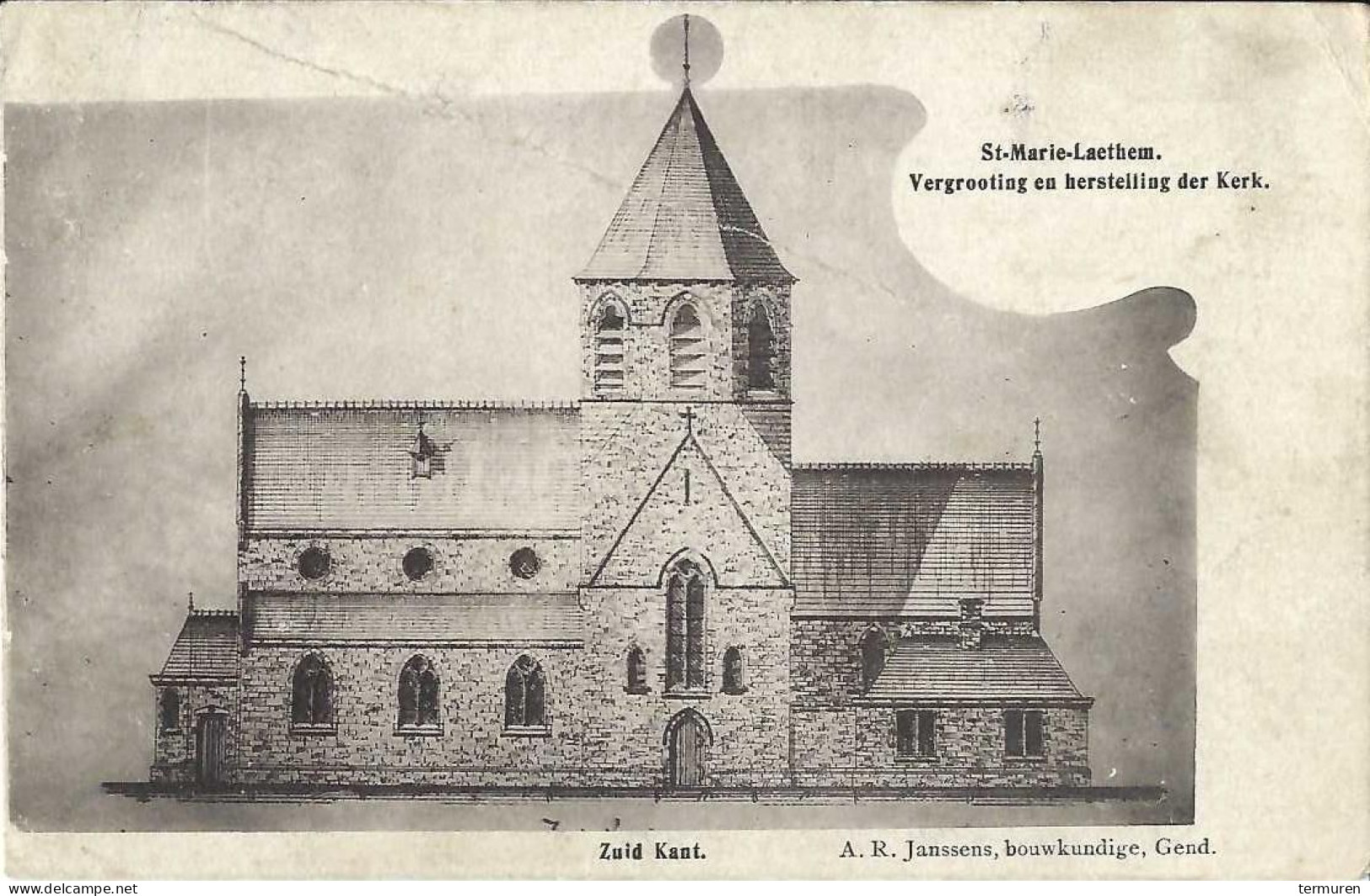 Sint Maria Latem ; De Kerk   Verstuurd Naar Aalst -Legerpupillenschool In ??(krak In De Kaart Diagonaal) - Zwalm