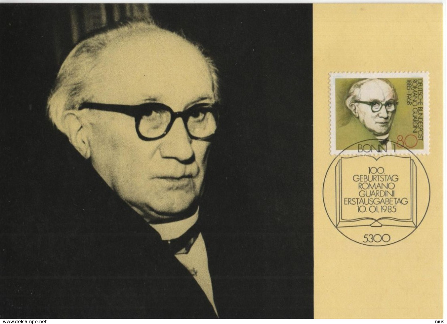 Germany Deutschland 1985 Maximum Card, 100. Geburtstag Romano Guardini, Catholic Priest, Author, Canceled In Bonn - 1981-2000