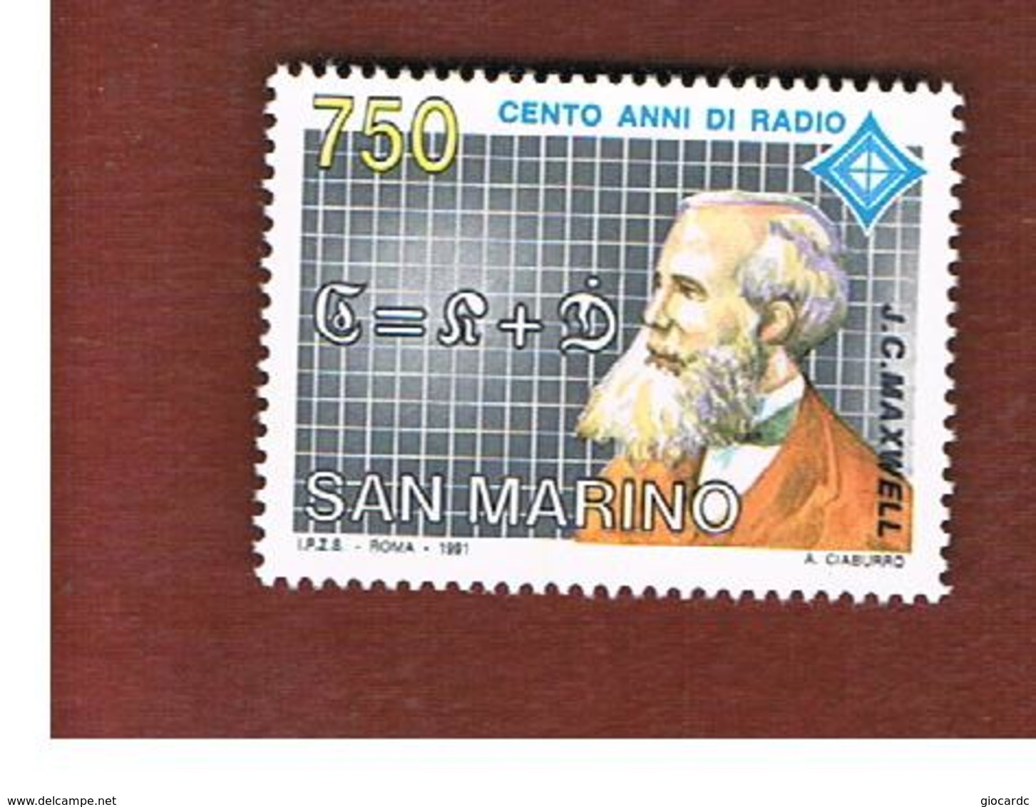 SAN MARINO - UNIF. 1331  - 1991  CENTENARIO RADIO: J.C. MAXWELL   -    MINT** - Nuovi