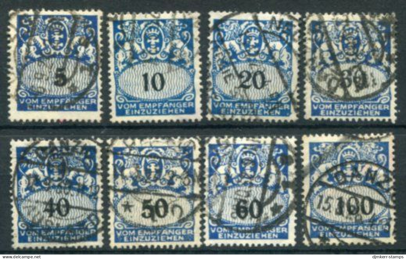 DANZIG 1923 Postage Due Set Of 8 Used.  Michel Porto 30-37 - Portomarken