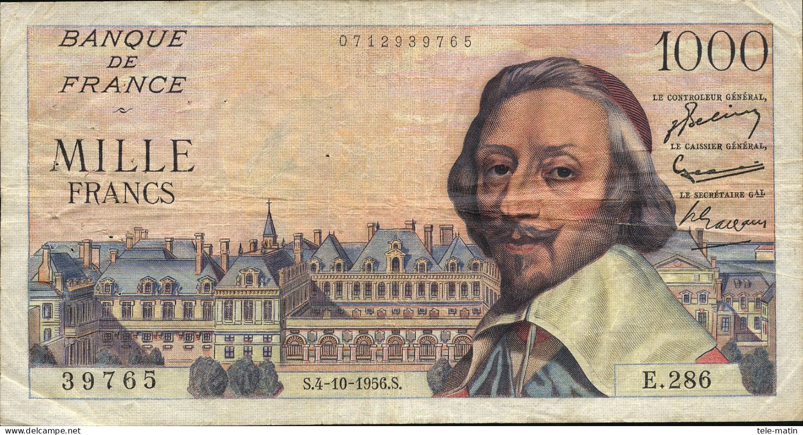 1000 Frs 1956 ( Richelieu ) - 1955-1959 Surchargés En Nouveaux Francs