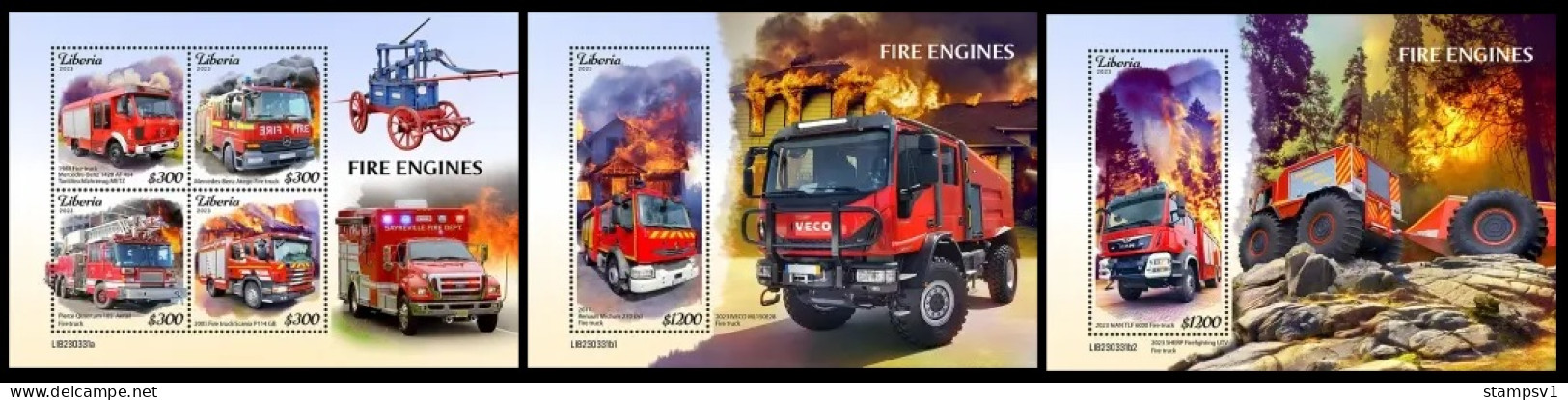 Liberia  2023 Fire Engines. (331) OFFICIAL ISSUE - Vrachtwagens