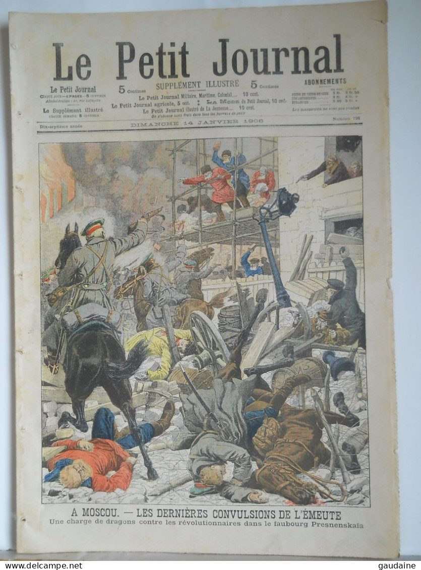 Le Petit Journal N°791 – 14 Janvier 1906 – Emeute à Moscou– Cambodge Pnom-Penh – Roi Norodom 1er - Le Petit Journal